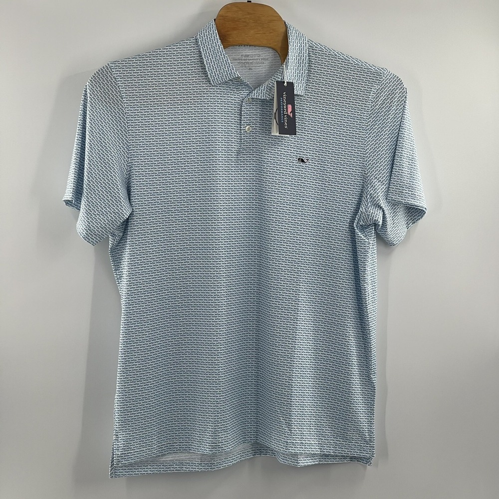Vineyard Vines Mens Sankaty Polo Printed Bonefish Blue Performance Shirt XL NWT